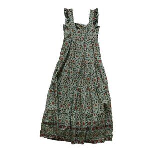 Just Bellina Maxi Dress Womens Large Sleeveless Green Orange Floral Square Neck